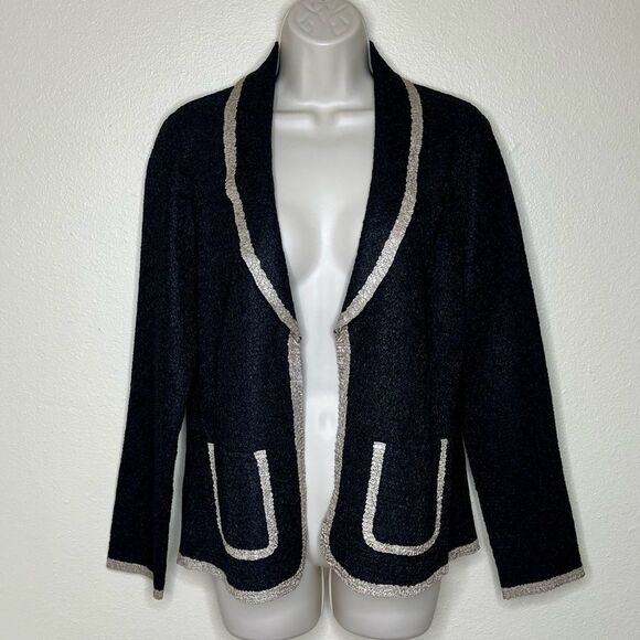 Travelers Collection Chicos Textured Crinkle Open Front Black Tan Jacket Women S - Picture 13 of 13